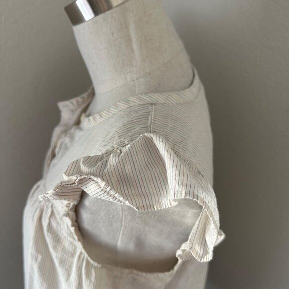 Madewell Blouse Ruffle Sleeve Cotton Metallic Stripes Front Closure, Airy Sz M - Picture 9 of 12